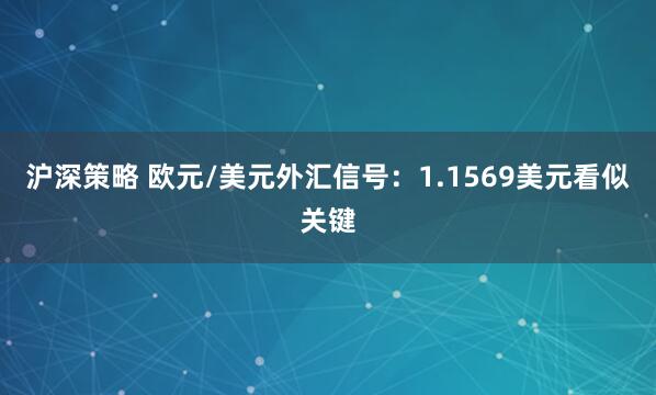 沪深策略 欧元/美元外汇信号：1.1569美元看似关键